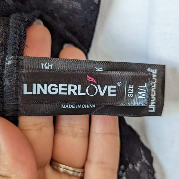 LINGERLOVE Black Baby Doll Lace Chemise Size Medium - Picture 8 of 11
